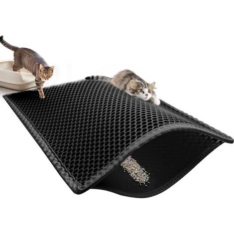 Tappetino per lettiera per gatti 55 x 75 cm XXL in materiale EVA. Doppio strato a nido d'ape con fori grandi. Morbido e delicato sulla pelle, lavabile. (1/5)