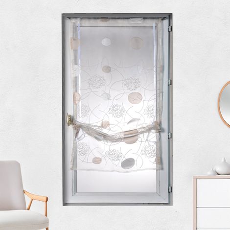 Homemaison – Vitrage fantaisie Luna en organza – Coloris ivoire – Dimensions 90x200cm – Motif jacquard brodé pour décoration intérieure (1/2)