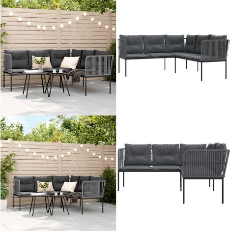 Gartensofa in L-Form mit Kissen Schwarz Stahl und Textilene - Gartensofa - Ecksofa - Outdoormöbel - Gartenmöbel - Lounge Set - Home & Living (1/5)