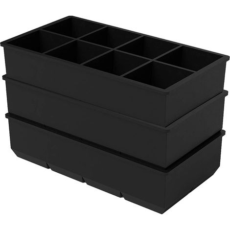 Lot de 3 Bacs à glaçons, Silicone alimentaire, Couvercles empilables, Glaçons 5cm, Pour cocktail whisky (1/5)