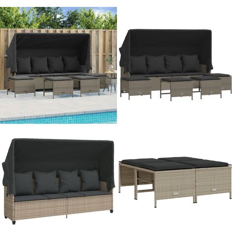 Salon de jardin 5 pcs avec coussins gris clair résine tressée - Ensemble Salon De Jardin - Salon De Jardin Pliable - Meubles De Jardin Résistants Aux Intempéries - Fauteuil De Jardin - Pouf De Jardin 