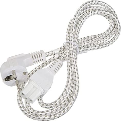 Cavo di collegamento dell'apparecchio caldo, 2 m, bianco-argento, spina di terra (tipo E/F, CEE 7/7) 90° Presa dispositivo C15. Lunghezza del Cavo 2 m (1/3)