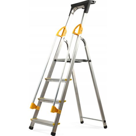 KADAX Aluleiter, Stehleiter mit Handlauf, Trittleiter belastbar bis 150kg