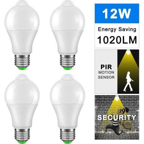 Ampoule LED E27 12W 3000K avec capteur de lumière et détecteur de mouvement PIR pour éclairage automatique (1/4)