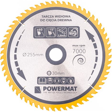 Lame de scie circulaire pour bois Ø 255 mm – 60 dents carbure – Coupe nette et précise – Compatible scies à onglets et circulaires – Powermat