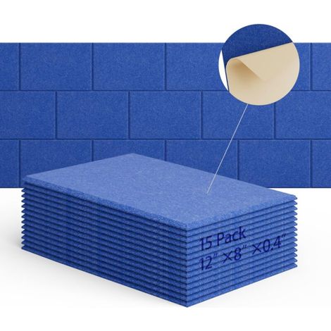 Lot de 15 panneaux acoustiques auto-adhésifs, rembourrage insonorisant en polyester, panneaux muraux insonorisants haute densité, 30 x 20 x 1 cm, bleu (1/5)
