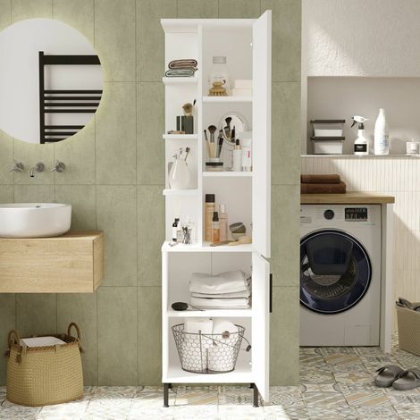 Armario Multiuso 1 Puerta Ramil, Perchero, 7 Estantes, Apertura Batiente, 45x174h cm Blanco (1/4)