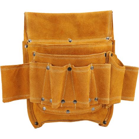 Sacoche de ceinture multifonction pour électricien, cuir de vache jaune, kit de rangement d'outils de bricolage (1/5)