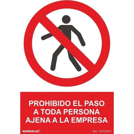 Prohibido el paso a toda persona ajena a la empresa, señal de prohibición SEKURECO                         100 x 150 mm                          ADHESIVOS DE VINILO (1/2)