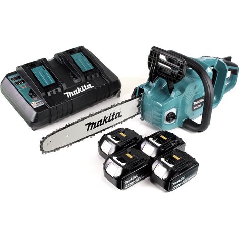 Makita DUC 353 PM4 Motosierra sin cable 36V ( 2x18V ) Brushless 35 cm + 4x 4.0 Ah batería + cargador doble