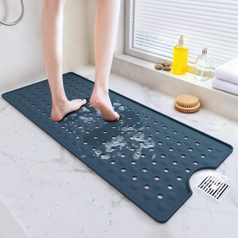 Tapis Baignoire Antidérapant, 90 x 40 cm Tapis Baignoire pour Sol de Cabine de Douche, Lavable en Machine, Trous de Drainage pour Gardez Vos Baignoires Propres, Bleu Profond (1/5)