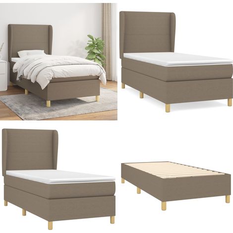 Cama box spring con colchón tela gris taupe 100x200 cm - Colchón de muelles - Cama de muelles
