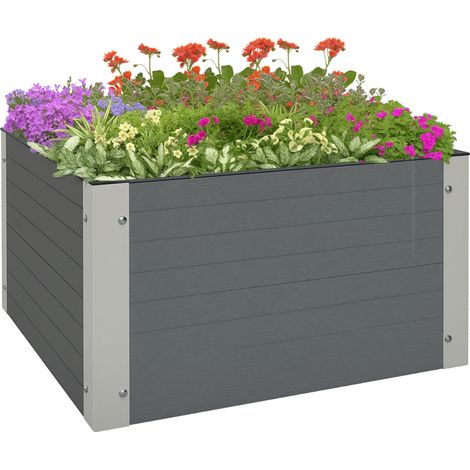 Outsunny Hochbeet, Blumenkasten, Pflanzkasten mit offenem Boden, Kräuterbeet für Garten, Balkon, Grau, 60 x 60 x 30 cm (1/5)