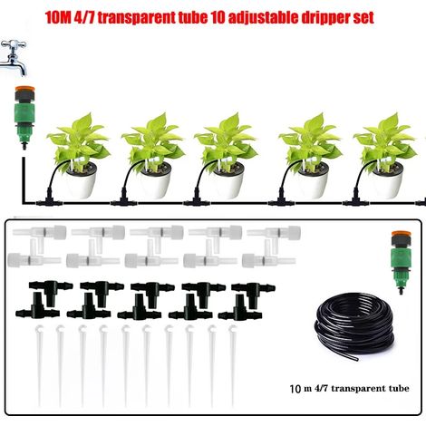 Kit d'irrigation goutte à goutte pour plantes en pot (tuyau de 10 mètres, 10 régulateurs), tuyau de 4/7 mm (1/5)