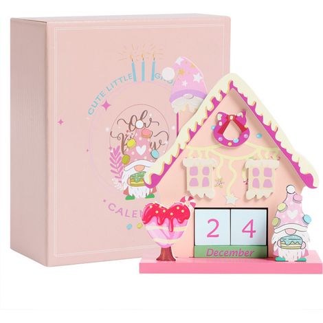 Calendrier de l'Avent en bois perpétuel style lutin macaron décoratif compteur pour bureau et table de chevet design mignon (1/4)
