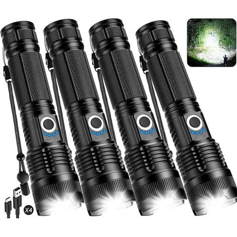 Flashlight Rechargeable LED - 4 Pack 90000 Lm Adjustable Focus Waterproof Handheld Torch IPX7 For Camping Home Outdoor Use (1/3)