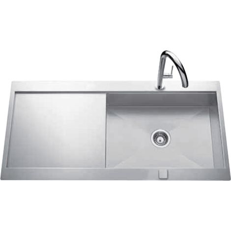 Évier 1 bac inox lisse 1000x520mm – Bonde Ø 90mm – Vidage automatique chromé – Réversible – Pour cuisine moderne – Luisina
