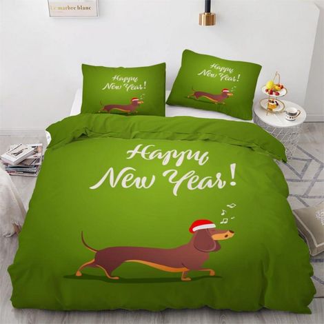Bettwäsche-Set 200x200 cm mit Dackel Motiv, 3-teilig, Mikrofaser, Wendebettwäsche