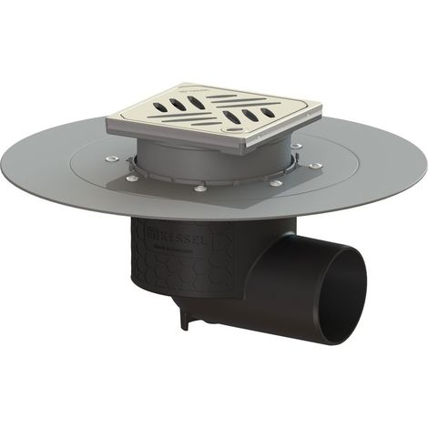 -Bodenablauf Ecoguss Klebeflansch DN 80, seitlich, Designrost (1/2)