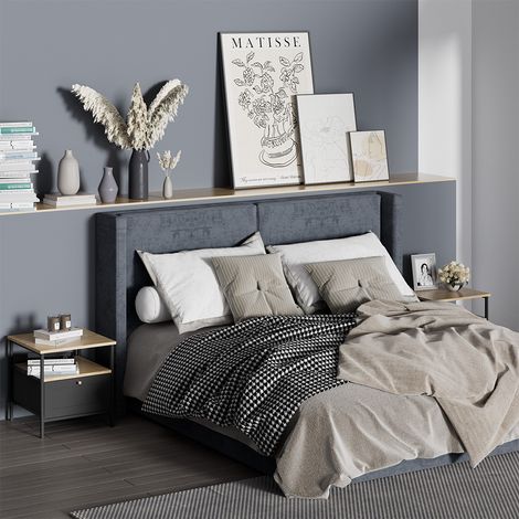 Comodino camera da letto Lunis, Nero, 45 x 47 cm Set di 2, Vicco