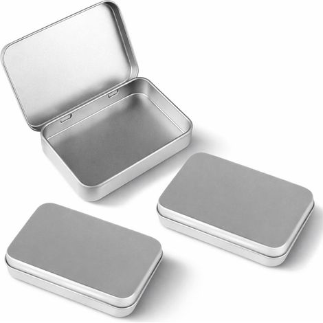 ZHIJIA PREMIUM boîte métallique petite portable argent 3 pièces 9×6×1,8 cm charnière rectangulaire rangement bijoux bonbons savons cadeaux (1/5)