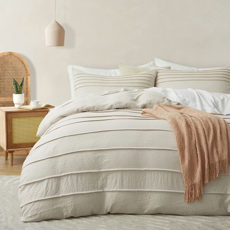 Housse de Couette plissée Beige très Grand lit 264,2 x 228,6 cm (1/5)