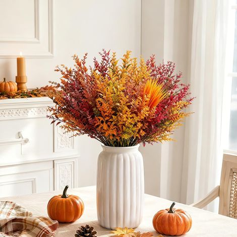 12 Pièces Bouquets de Fleurs Artificielles Décoration Automne Cosy, Decoration Automne Intérieur Extérieur, Plantes Artificielles Automnales pour Jardin Maison Mariage Fête Thanksgiving Halloween (1/5)