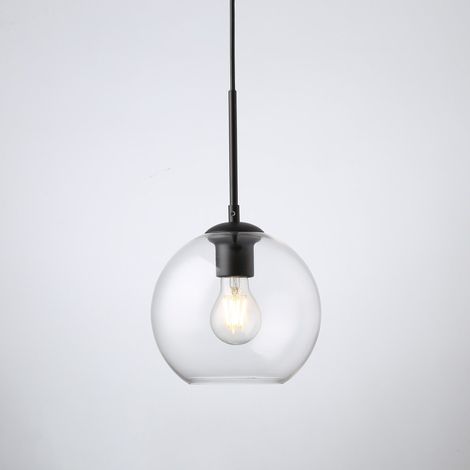 Barcelona Led – Suspension boule en verre noir E27 – Verre transparent haute qualité – Longueur 1260 mm – Pour ampoules LED à filament (1/5)