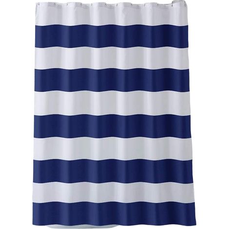 Rideau De Douche - Polyester Sans Pvc - 183 X 183 Cm - Rayures Bleu Marine - Avec 2 Galets Lestés - 1 Piece (1/5)
