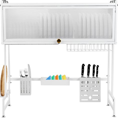 Abtropfgestell, 65 x 30 x 78 cm, Abtropfgestell über der Spüle, mit Messerhalter, Utensilienhalter, Schneidebretthalter (Farbe: Weiß) (1/5)
