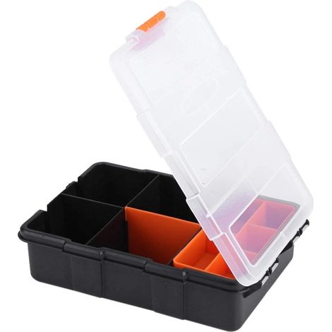 Boîte de rangement pour composants ING, coffret de rangement robuste en plastique à deux compartiments pour vis, clous, rivets, boulons et rondelles. (1/5)