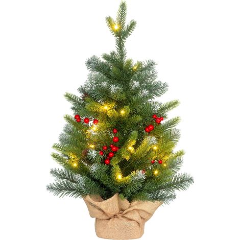 Sapin de Noël 60 cm arbre de Noël de table avec lumière LED. 141 pointes. pommes de pin et baies rouges. base en béton (1/5)