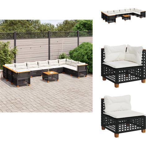 Salon de jardin 11 pcs avec coussins noir résine tressée - Salon De Jardin - Meuble De Jardin - Canapé Extérieur - Set Salon - Résine Tressée (1/5)