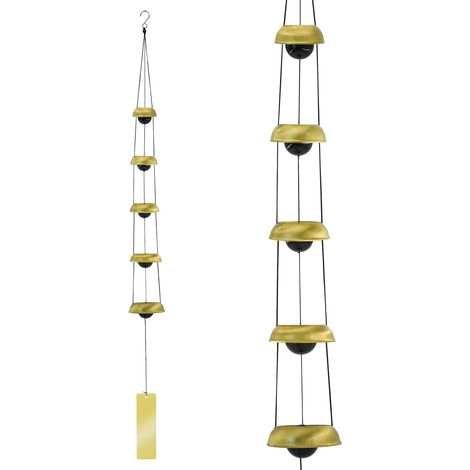 Carillon éolien en cuivre pour extérieur, temple Feng Shui à 5 cloches - pour maison, jardin, terrasse, cour (laiton) (1/5)