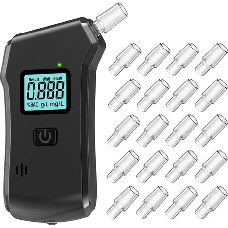 Home Breathalyser Kit with 20 Mouthpieces, Portable Alcohol Breathalyzer Tester UK, Pocket Size Rapid Result Digital LCD Display, Ideal for Personal & Home Use