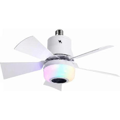 Ventilateur de plafond à vis E27 avec Bluetooth, ampoule intégrée, flux d'air ultra-silencieux, éclairage LED à intensité variable, audio Bluetooth avec télécommande. (1/5)