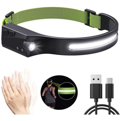 (Noir)Lampe Frontale LED Rechargeable - Noir - COB+XPE - 600LM - 5 Modes - Détection de Mouvement