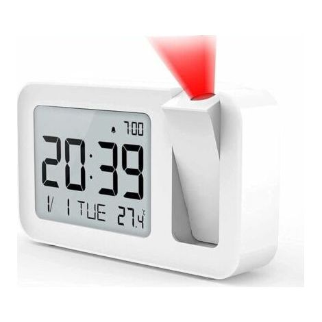 Sveglia con Proiettore a Soffitto, Sveglia Digitale con Termometro Interno e Proiezione a 180°, 4 Livelli di Luminosità Regolabili, Regolazione del Volume, Formato 12/24H, Funzione Snooze per Ufficio (1/5)
