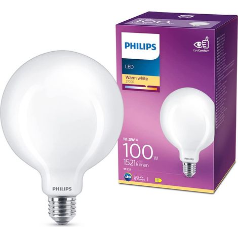 Philips – Ampoule LED E27 10.5W blanc chaud 2700K – 1521 lumens – Durée de vie 15000h – Verre mat – Non dimmable – Économie d'énergie jusqu'à 90% (1/6)