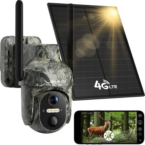 4G LTE Outdoor Surveillance Camera, SIM Card Pre-installed, Cellular Solar Camera with Camouflage Cover, Starlight Colour Night Vision, PTZ 360°, Two-Way Audio, Waterproof IP66 (1/5)