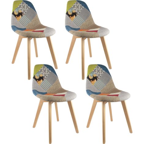 Lot de 4 Chaises - HOME DECO FACTORY - Patchwork - Scandinave - Multicolore (1/10)