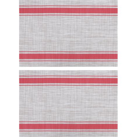 2 Napperons PVC rayés, set de 2 tapis de table décoratifs résistants à la chaleur, rouge, protection antichaleur pour cuisine. (1/5)