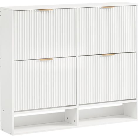 CHICFURN Scarpiera 120 x 24 x 102 cm in MDF bianco con piano d'appoggio e salvaspazio per ingresso (1/5)