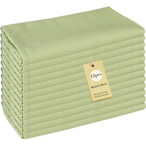12 Serviettes en Lin Vert Sauge Réutilisables