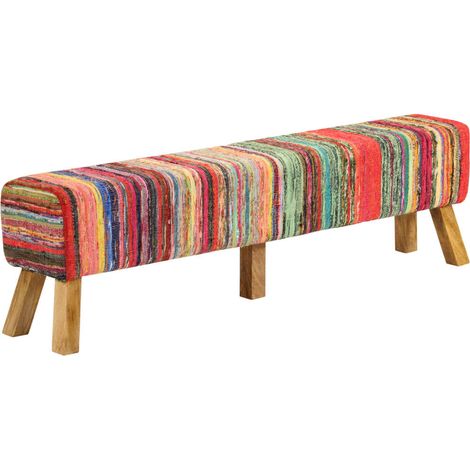 Sitzbank Mehrfarbig 160 cm Chindi-Stoff und Massivholz Mango