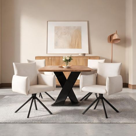Lot de 4 chaises pivotantes en velours beige avec accoudoirs (1/5)