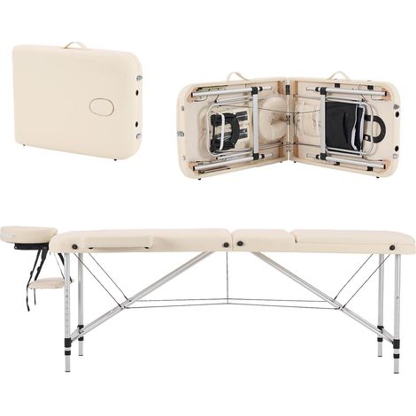 Table de Massage Pliante 3 Zones Aluminium Cosmetique Lit de Massage Table Esthetique Tatouage Portable avec Spa Salon de beauté Tatouage Maison entièrement Accessoires Beige (1/5)
