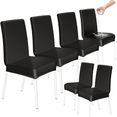 Lot de 6 housses de chaise de salle à manger à dossier haut extensibles et lavables en similicuir – Protection universelle pour salle à manger, cuisine, hôtel, restaurant, maison, mariage (1/5)
