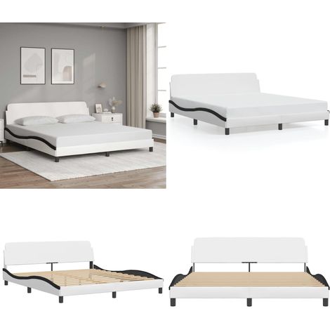 Bettgestell mit Kopfteil Weiß und Schwarz 180x200 cm Kunstleder - Bettsofa - Doppelbett - Boxspringbetten - Schlafzimmermöbel - Lattenrost - Home & Living (1/5)