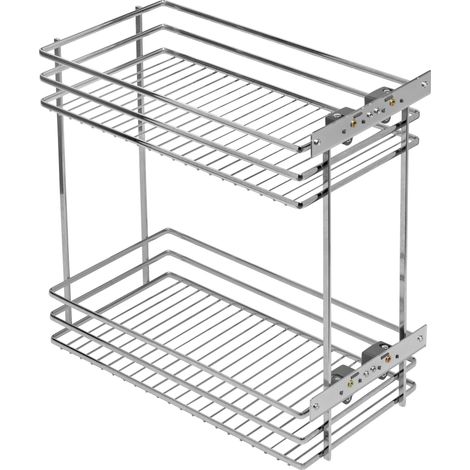 Panier de Rangement Coulissant pour Meuble de Cuisine 250 mm, 2 Niveaux, Charge 15 kg, Structure en Acier Chromé, Montage Latéral, Optimisation d'Espace (1/3)